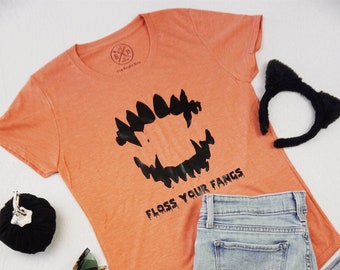 Halloween "Floss Your Fangs" T-Shirt, Vampire Shirt - The Bright Bite