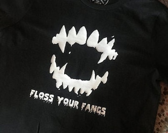 Halloween "Floss Your Fangs" T-Shirt, Vampire Shirt - The Bright Bite