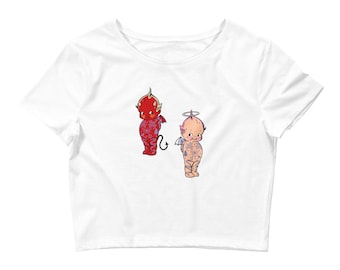 ああ、スウィートデビル＆エンジェルキューピーズレディースクロップTシャツ
