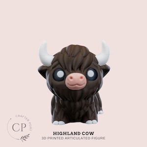 Highland Cow - 3D Printed Flexi Articulated Farm Barn Animal Figurine Sculpture Toy Desk Home Decor | Customizable