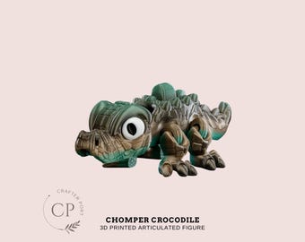 Chomper Crocodile - 3D Printed Flexi Articulated Jungle Safari Wildlife Animal Figurine Sculpture Toy Desk Home Decor | Customizable