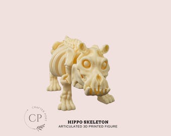 Hippo Skeleton Articulated 3D Printed Animal Figure – Customizable & Poseable | Choose Your Color