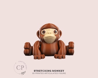 Stretching Monkey - 3D Printed Flexi Articulated Jungle Safari Wildlife Animal Figurine Sculpture Toy Desk Home Decor | Customizable