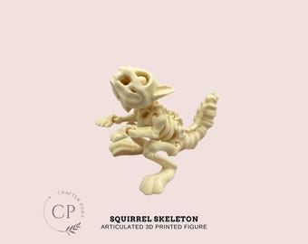 Squirrel Skeleton Articulated 3D Printed Animal Figure – Customizable & Poseable | Choose Your Color