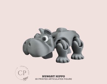 Hungry Hippo - 3D Printed Flexi Articulated Jungle Safari Wildlife Animal Figurine Sculpture Toy Desk Home Decor | Customizable