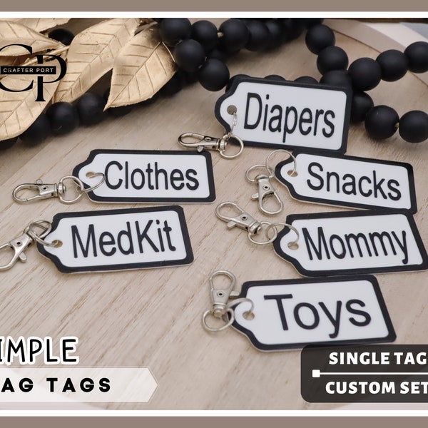 Simple Bag Tags - SINGLE Tag/CUSTOM SET: Keychain, Charms, Accessory, Name Label, Organizer for Diaper Bags, Kid Backpacks, Travel, Home.