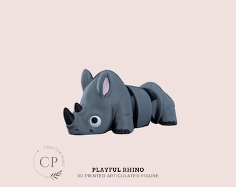 Playful Rhino - 3D Printed Flexi Articulated Jungle Safari Wildlife Animal Figurine Sculpture Toy Desk Home Decor | Customizable