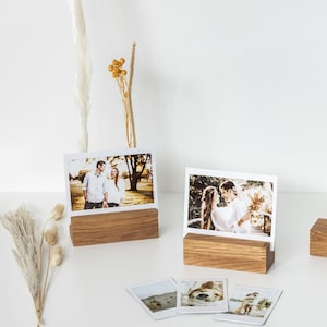 Fotohalter aus Holz mit Trockenblumen, XL, 10cm, Eiche, Fotoständer, Geschenk, Fotoleiste, Kartenständer, Kartenhalter, Hochzeit, Geburtstag