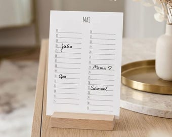 Geburtstagskalender, mit Ständer aus Holz, mit Gravur, minimalistisch, ewiger Kalender, immerwährend, Geschenk, Geburtstag, Schreibtisch