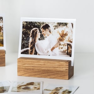Wooden photo holder, XL, 10 cm, oak, Instax, photo stand, gift, photo rail, card stand, card holder, Polaroid, wedding, birthday