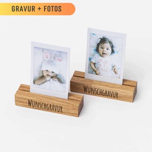 Fotohalter 2 Stk mit Gravur, Polaroid, Holz, Eiche, Fotoständer, Foto, Geschenk, Fotoleiste, Kartenständer, Kartenhalter, personalisiert