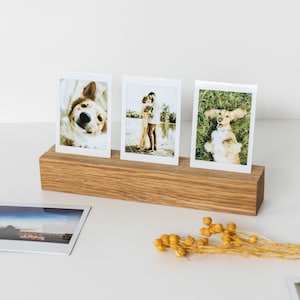 Wooden photo holder, XL, 20 cm, oak, Instax, photo stand, gift, photo rail, card stand, card holder, Polaroid, wedding, birthday