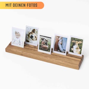 Wooden photo holder, oak, with engraving, 30 cm, Polaroid, photo stand, gift, photo bar, cards, photo holder, wedding, birthday