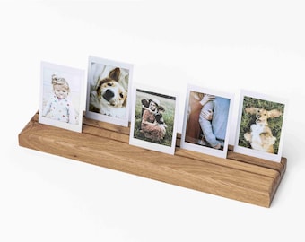 Portafotos de madera, roble, con grabado, 30 cm, Polaroid, soporte para fotos, regalo, tira de fotos, tarjetas, portafotos, boda, cumpleaños