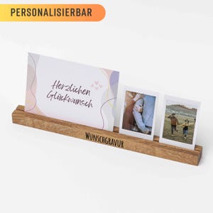 Wooden card holder, 30 cm, engraving, personalized, Polaroid, photo stand, photo, photo bar, card stand, photo holder, wedding, gift