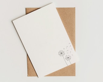 Set de papelería + sobres a juego con estampado de diente de león. DIN A4, para regalo, carta de amor, papel para impresora, papel de carta.