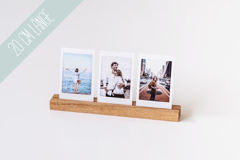 Wooden photo holder with engraving on request, 20 cm, personalized, photo stand, photo, photo bar, picture stand, card stand, photo gift + 3x Instax Foto