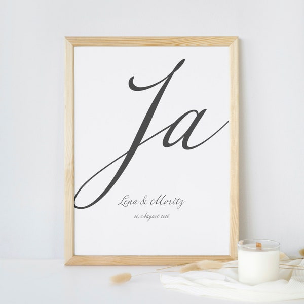 Hochzeitsposter: JA! Personalisiertes Poster mit Euren Namen, individualisiert, ohne Rahmen, ohne Glas, Bild, Geschenk, Hochzeit, Liebe