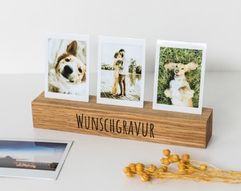 Wooden photo holder, XL, oak, Instax, photo stand, gift, photo bar, card stand, card holder, Polaroid, wedding, birthday