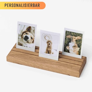 Kartenhalter mit Gravur aus Holz, Eiche, personalisiert, 20 cm, Instax, Fotoständer, Geschenk, Fotoleiste, Fotohalter, Hochzeit, Geburtstag