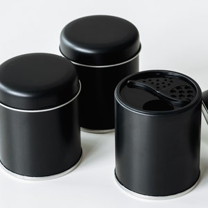 3x spice jars in matt black, spices, kitchen, shakers, cans, cooking, gift, Just Spices, Ankerkraut, spice rack, salt, pepper