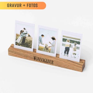 Fotohalter aus Holz, 20 cm, Gravur, personalisiert, Fotogeschenk, Fotoständer, Foto, Fotoleiste, Bildständer, Kartenständer, Polaroid