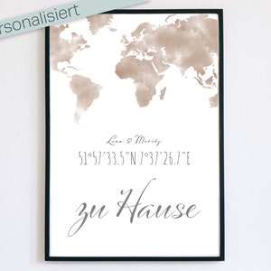 Euren Namen und Wunschkoordinaten auf einer Weltkarte, Individualisiert, Personalisiert, Travel, Geschenk, Bild, Reisen, Hochzeitsgeschenk