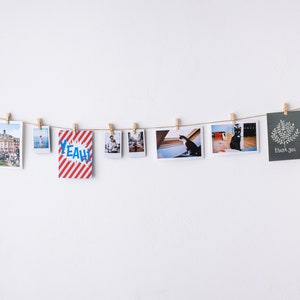 Photo line with wooden clothespins, photo bar, picture bar, garland, picture line, photo holder, picture hanger, clip line, pin board