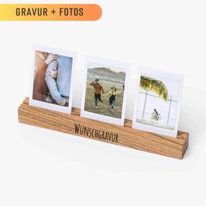 Fotohalter aus Holz, 20 cm, Gravur, personalisiert, Fotogeschenk, Fotoständer, Foto, Fotoleiste, Bildständer, Kartenständer, Polaroid