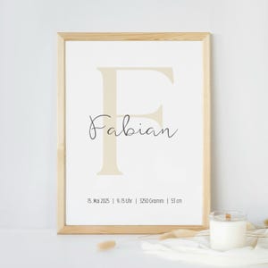Geburtsposter mit Namen des Kindes und Initialen, Daten, Gewicht, Größe, Geburt, Jungenname, Mädchenname, Deko für Kinderzimmer, Babyzimmer