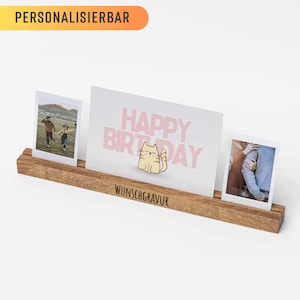 Fotohalter aus Holz, 30 cm, Gravur, personalisiert, Polaroid, Fotoständer, Foto, Fotoleiste, Kartenständer, Kartenhalter, Hochzeit, Geschenk