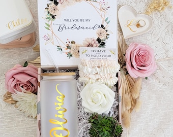 Bridesmaid Proposal Gift Box - Succulent Gift - Personalized Jewelry Box Heart Dish - Maid of Honor Proposal - Gift Box Set for Bridal Party