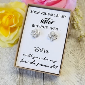 Tie the Knot Earrings,Bridesmaid Proposal for Sister In Law,Soon you will be my sister,Personalized Bridesmaid Proposal Jewelry,Bridal Party