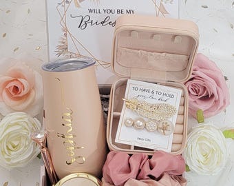 Bridesmaid Proposal Box Personalized Gift Blush Will You Be My Bridesmaid Personalized Gift Box Set Maid of Honor Jewelry Box Scrunchies