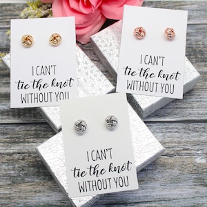 Bridesmaid Proposal, Knot Earrings, Maid of Honor Knot Earrings, Personalized Gift box for bridesmaid, Crystal Knot Earrings,