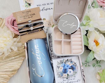 Bridesmaid Proposal Personalized Tumbler Gift Box, Tie the Knot Bracelet, Maid of Honor Proposal, Bridal Shower Box, Engagement Gift