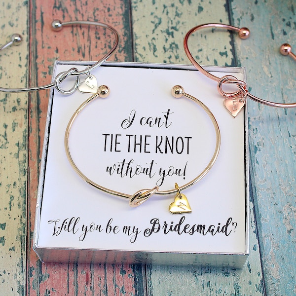 I Can't Tie the Knot Without You Bridesmaid Proposal Knot Bracelet, Personalized Bracelet with Heart Charm, Maid of Honor Proposal Gift