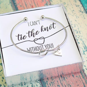 Love knot bracelet for bridesmaid proposal with I can&#39;t tie the knot without you card, Personalized knot bracelet for maid of honor proposal