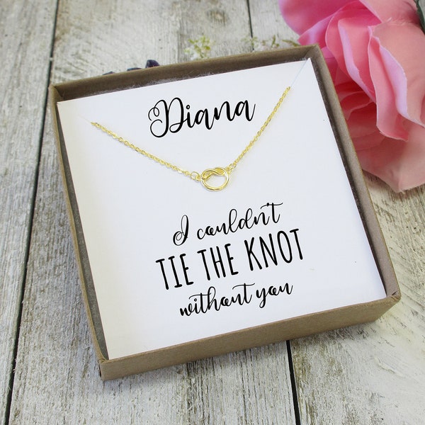 Bridesmaid proposal knot necklace,Personalized gift necklace for maid of honor,Minimalist tie the knot necklace,I couldn't tie the knot