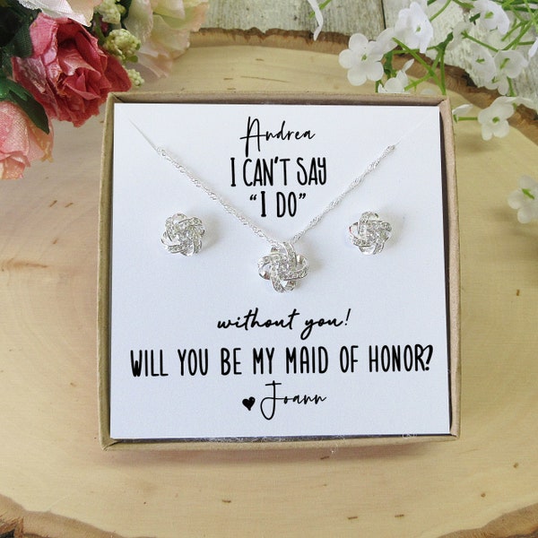 Bridesmaid proposal,Knot necklace,Knot earrings, Bridesmaid gift idea,I can't tie the know without you,Will you be my maid of honor