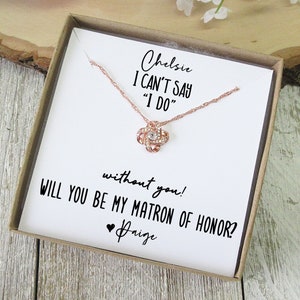 Bridesmaid proposal, Personalized gift box, Knot earrings with zircon, Maid of honor proposal, I can&#39;t tie the knot without you