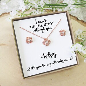 Bridesmaid Gifts, Bridesmaid Proposal, Personalized Knot Necklace Gift Box, Maid of Honor Proposal Gift, Zircon Knot Necklace & Earrings