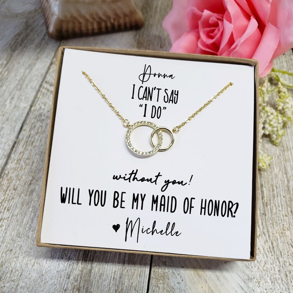 I can't say I do without you,Will you be my bridesmaid,Personalized bridesmaid gift,Double circle pendant necklace,Bridesmaid gift