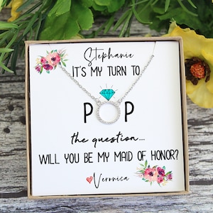 Will You Be My Bridesmaid,Bridesmaid Proposal,It's My Turn To Pop the Question,Circle Pendant Neckace,CZ Necklace,Maid of Honor Proposal
