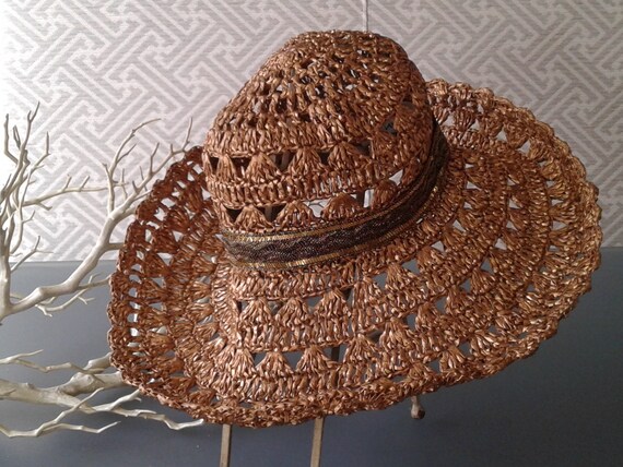 Vintage Eric Javits Metalic Raffia/Straw Wide Brim