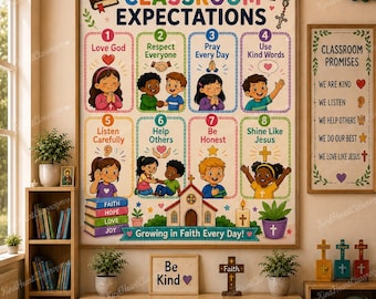 Catholic Classroom Expectations Poster, Catholic Classroom Rules, Christian School Decor, Religious Education Printable, Faith Based