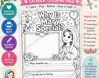 Why Is Mary Special Catholic Worksheet, Virgin Mary Activity for Kids, Catholic Religious Education Printable, Marian Coloring Page