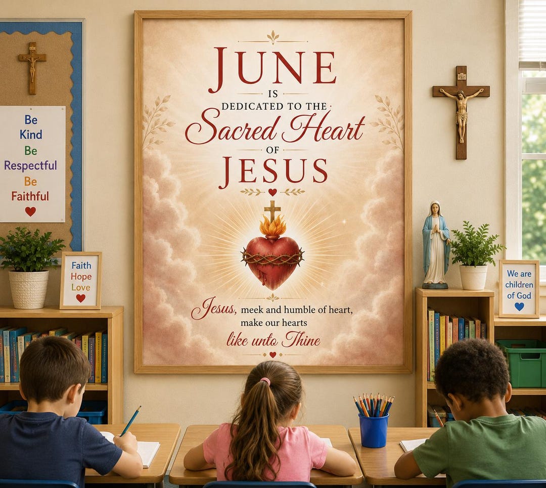 June is Dedicated to the Sacred Heart of Jesus Poster Catholic ...