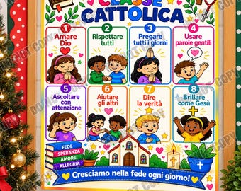 Italian Catholic Classroom Rules Poster, Le Regole della Nostra Classe Cattolica, Religious Education Printable, Faith Classroom Decor