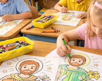 Saint Joseph Coloring Page Printable Catholic Feast Day March 19 Lent Activity for Kids | Religious Saint Worksheet Catholic Classroom Craft